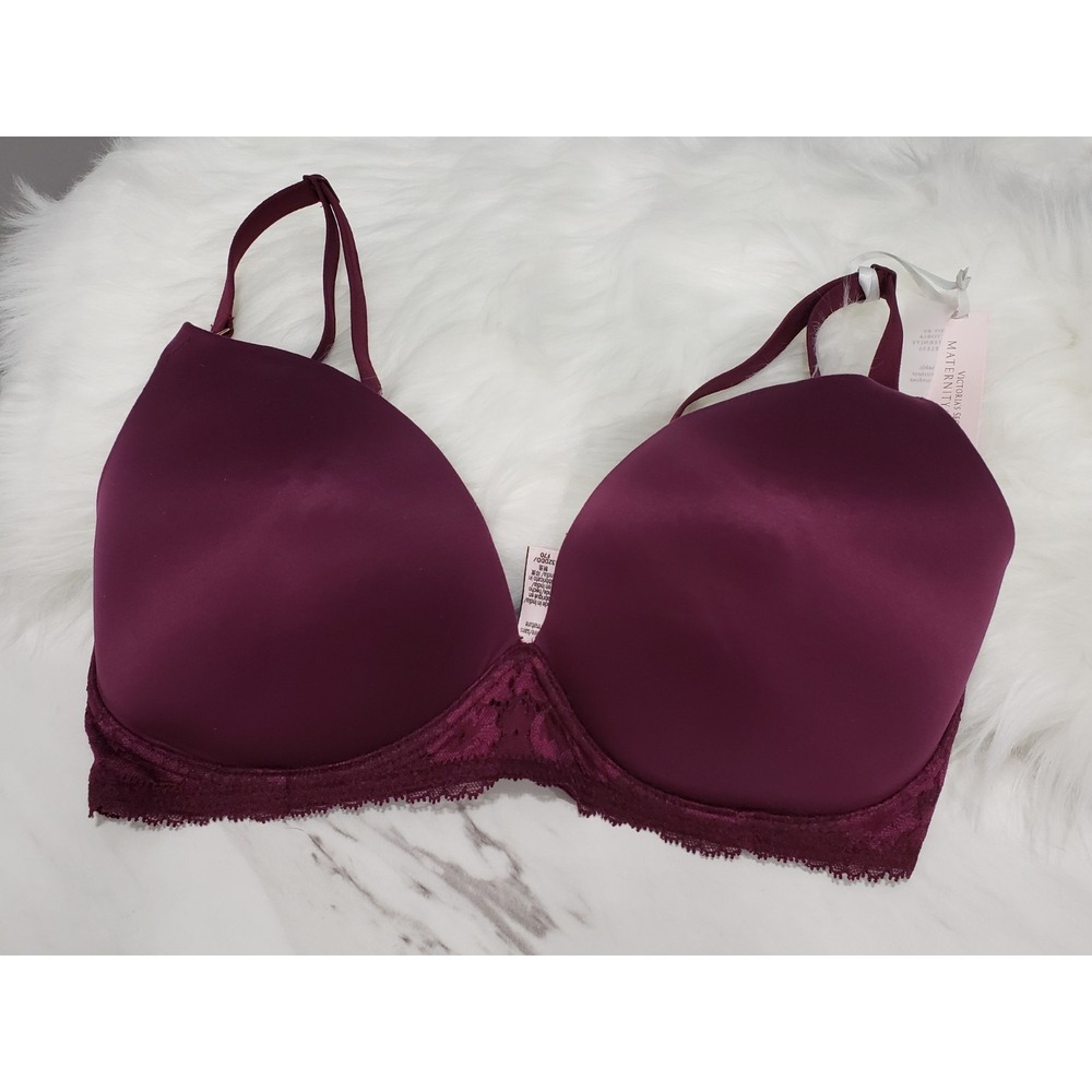 NEW Victorias Secret Body Wireless Maternity Nursing Bra 32DDD Plum Lace Lined